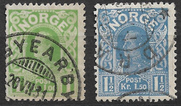 1907 NORWAY NORWEGEN - 1Kr, 1½Kr  Mi.Nr. 67,68 - USED GEBRAUCHT - Cat. 110€ - Gebraucht