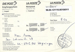 United Nations 2001 Geneve Switzerland Registered Letter Receipt - Briefe U. Dokumente