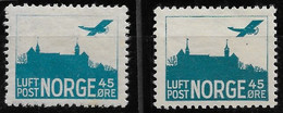 1927 NORWAY NORWEGEN - 45 ø(2) Mi. 136 I,II - MNH - Cat €150 - Erste (1927+34) Erste U. Zweite Auflage (1927+1934) - Unused Stamps