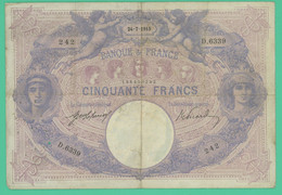 50  Francs - France -  Bleu-Rose - 24-07-1915-  N° D.6339  242 - Beau TB + - - 50 F 1889-1927 ''Bleu Et Rose''