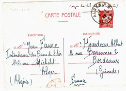 ALGER RP Carte Postale Entier 1,20 F Pétain Yv 515 Ob 1942 Verso Texte Correspondance Familiale  Déchirure En Bas - Standard- Und TSC-AK (vor 1995)