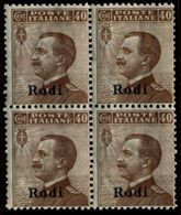 ITALIA ISOLE DELL'EGEO RODI 1912 40 C. (Sass. 6) QUARTINA NUOVA INTEGRA ** - Egée (Rodi)