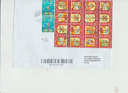 Rep. San Marino 2020 - Busta Racc. X L'Italia Affrancata Con Un Blocco Di 16 Stamps + 2 Stamps - Cartas & Documentos