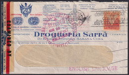 1944-H-37 CUBA REPUBLICA 1944 1c SEMIPOSTAL VICTORY WHITH PERFINS SARRA  TO US. - Used Stamps