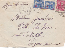 TUNISIE,1940, 3 TP Surcharge Sur Enveloppe - Andere & Zonder Classificatie