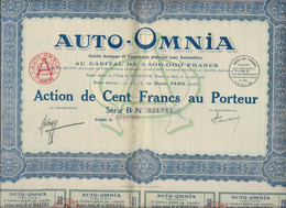 AUTO -OMNIA - 2 ACTIONS DE CENT FRANCS - ANNEE 1928 - Cars