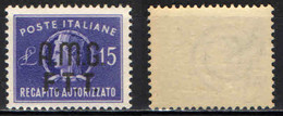 TRIESTE - AMGFTT - 1949 - 15 LIRE SOVRASTAMPA SU DUE RIGHE - MNH - Revenue Stamps