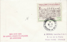 ANDORRE LETTRE POUR LA FRANCE 1981 - Briefe U. Dokumente