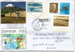 Belle Lettre De La Région Du Mt Fuji,avec Vignettes Prevention Covid19 Japonais & Et Arrivée Andorra,avec Timbre à Date - Lettres & Documents
