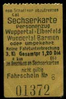 Deutschland Bundesbahn 1953 Wuppertal Elberfeld > Barmen Sechsfahrten- Fahrkarte Boleto Biglietto Ticket Billet - Zonder Classificatie
