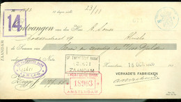 KWITANTIE MET BELASTINGZEGEL Als Stempel NOORD HOLLAND Uit 1926 Van TWENTSCHE BANK ZAANDAM + ALMELO + AMSTERDAM (11.850H - Fiscaux