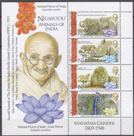 Niuafo'ou, 2016, Cooperation With India, Gandhi, Elephant, Rhino, Lion, Bird, Animals, MNH, Michel Block 67 - Autres - Océanie