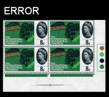 GREAT BRITAIN 1964 IGC Trees 8d CORNER.4-BLOCK ERROR:lawn Bright Green - Variétés, Erreurs & Curiosités