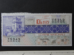 1972 Voyages Autour Du Monde La Tour De Belem Portugal Lisbonne Demi Billet De Loterie Bonne Catégorie - Lisboa