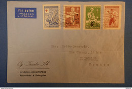 E11 FINLANDE LETTRE 1951 HELSINSKI POUR TOURCOING FRANCE + SURCHARGES CROIX ROUGE, PLAISANT - Brieven En Documenten