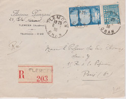 LETTRE RECOMMANDEE DE TLEMCEN ALGERIE DE 1936 - Other & Unclassified