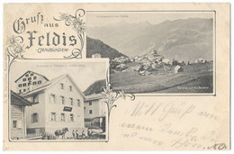 Gruss Aus FELDIS: 2-Bild-AK Mit Pension Zum Wilden Stein Mit Pferd 1913 - Feldis/Veulden