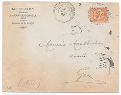 AIN - 1902 - Recette Distribution Type B2 De ST JEAN DE GONVILLE Avec 15c MOUCHON Pour GEX - Lettre à En-tête De NOTAIRE - 1900-02 Mouchon