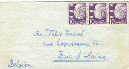 Strip Of 3 Stamps King Gustav V Profile 10 On Cover From Stockholm To Belgium (year 1947) - Otros & Sin Clasificación