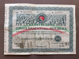 PCI Rarissima Cartella Del 1947 £. 1.000 Ricostruzione E Consolidamento Repubblica - Zonder Classificatie
