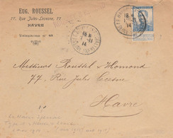 Le Havre Special  07/11/1914 -type 1 (heure + étoile) De Octobre 14 à Octobre 15 -Enveloppe EUG. Roussel Au Havre - Not Occupied Zone