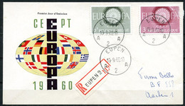 BE   FDC  1150 - 1151  ---    Europa : CEPT   --   Circulé En Recommandé  --  TTB - 1951-1960