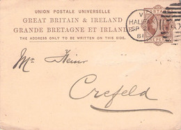 GREAT BRITAIN - POSTCARD ONE PENNY 1881 HALIFAX > CREFELD //G82 - Lettres & Documents