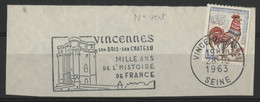 N° 1331c Roulette Du 25ct Numéro Vert Au Verso "coq De Decaris". Sur Fragment Avec Obl Mécanique "Vincennes 28/10/63" - 1962-1965 Haan Van Decaris