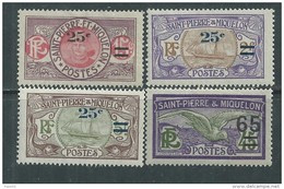 St Pierre Et Miquelon N° 118 / 21 X   Partie De  Série : Les 4 Valeurs  Trace De Charnière Sinon TB - Unused Stamps