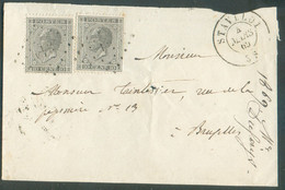 N°17 - 10 Centimes Gris (x2) Obl. LP. 342 Sur Enveloppe De STAVELOT Le 4.3.1869 Vers Bruxelles - TB  - 16490 - 1865-1866 Perfil Izquierdo