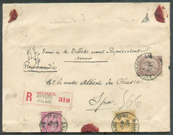 N°46-49-50 - 10c. Rouge, 35c. Brun Et 50c. Ocre, Obl. Sc ANVERS(PALAIS) s/L. Recom. Du 21 Févr. 1893 De 7 Ports (95,5 Gr - 1884-1891 Leopold II