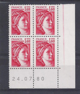 SABINE N° 2102 - BLOC De 4 COIN DATE - NEUF SANS CHARNIERE - 24/07/80 - 1970-1979