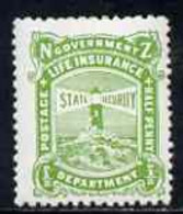 New Zealand 1913-37 Life Insurance 1/2d Yellow-green P14x15 (Lighthouse) U/M Some Toning, SG L36a - Ongebruikt