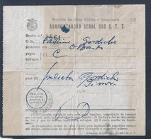 Recibo De Carta Expedida Para Timor Entregue Na Auto Ambulância Lisboa, Cadaval, Caldas Rainha Em Olival De Basto 1955 - Brieven En Documenten