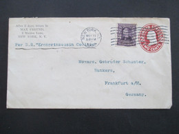 USA 1907 Ganzsachen Umschlag Mit Zusatzfrankatur Nr. 140 Andrew Jackson Per SS Kronprinzessin Cecilie Schiffspost - Briefe U. Dokumente