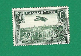 LUXEMBOURG POSTE AÉRIENNE 1931 / 1933 N° 1 VUE DE LA VILLE LUXEMBOURG 50 C VERT OBLITÉRÉ  CHARNIÈRE  LUXEMBOURG - Oblitérés