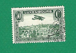 LUXEMBOURG POSTE AÉRIENNE 1931 / 1933 N° 1 VUE DE LA VILLE LUXEMBOURG 50 C VERT OBLITÉRÉ  CHARNIÈRE  LUXEMBOURG - Usati