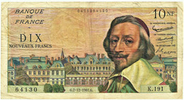 FRANCE - 10 Nouveaux Francs - 07.12.1961 - P 142 - Serie K.191 - " Cardinal Richelieu " - 10 NF 1959-1963 ''Richelieu''