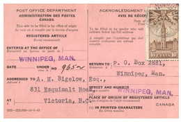 (X23) Canada - 1945 - Registered Article Notice - Sonstige & Ohne Zuordnung