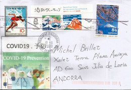 Japanese Sticker Prevention Covid19, On Letter From Kanagawa To Andorra, With Arrival Postmark Andorra - Brieven En Documenten