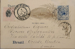 A) 1898, BRAZIL, POSTAL STATIONARY, FROM SANTOS TO TRIESTE ITALY, BREAD OF SUGAR AND LIBERTY STAMPS - Covers & Documents