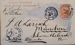 A) 1891, BRAZIL, VIA LISBOA, POSTAL STATIONARY, FROM PERNAMBUCO TO GERMANY, LIBERTY STAMP - Lettres & Documents