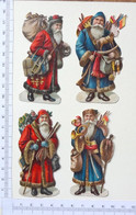 4 DECOUPIS ....PERE NOEL GHARGE DE JOUETS....DONT 2 HABILLE DE BLEU......H : 8.5 Cm - Motif 'Noel'