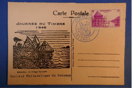 391 DAHOMEY BENIN BELLE CARTE 1945 JOURNEE TIMBRE + 50C AU DOS INTERESSANT - Brieven En Documenten