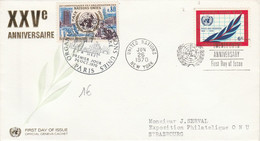 NATIONS UNIES LETTRE FDC POUR LA FRANCE 1970 - Covers & Documents