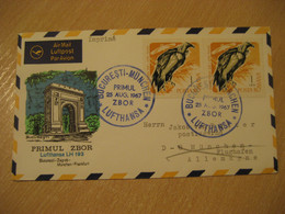 BUCHAREST Zagreb Munich Frank. 1967 Lufthansa Airlines First Flight Blue Cancel Cover ROMANIA YUGOSLAVIA CROATIA GERMANY - Covers & Documents