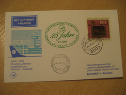 BUCHAREST Frankfurt 1992 Lufthansa Airlines Airline 25 Year First Flight Green Cancel Card ROMANIA GERMANY - Lettres & Documents