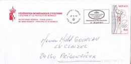 MONACO LETTRE FEDERATION MONEGASQUE D'ESCRIME ET PISTOLET - TIMBRE TURBAN  GYMNASTIQUE  2013 - Autres & Non Classés