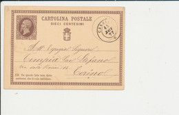 C1 CARTOLINA POSTALE DA CANELLI(ASTI) PER TORINO 15-11-1877 - Postwaardestukken