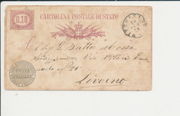 C3 CARTOLINA POSTALE  DA PIETRASANTA LUCCA PER LIVORNO 20-1-1878 - Postwaardestukken